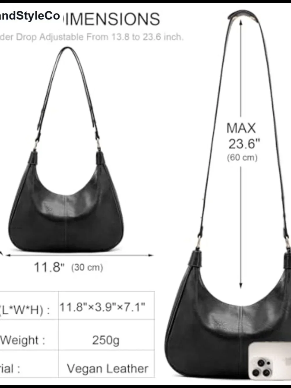 Vegan Leather Hobo Shoulder Bag Crossbody Purse Adjustable Strap